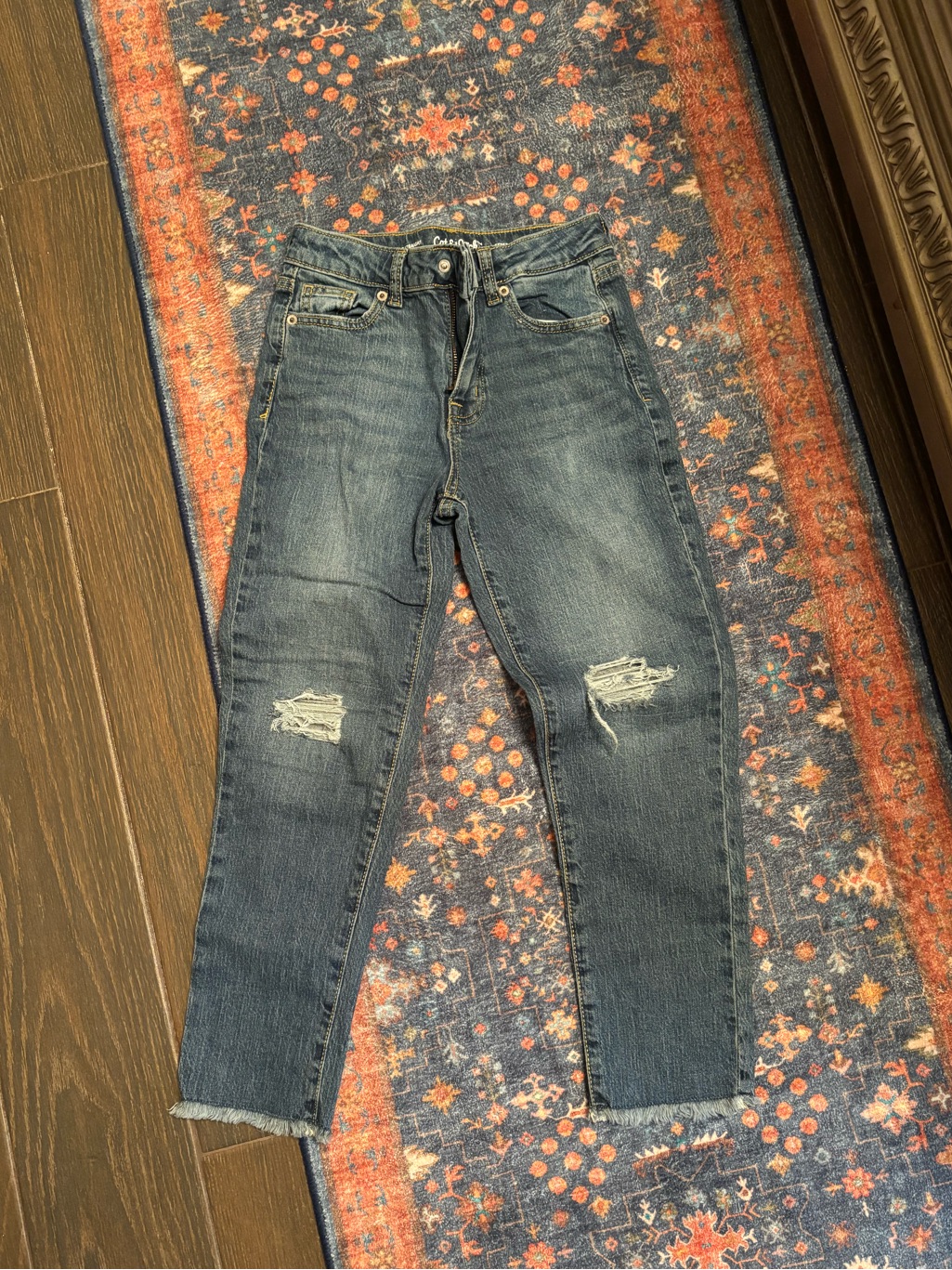 Cat & Jack Ankle Straight Jeans Ripped Style With Frayed Ankles, Girls 10